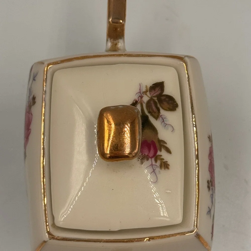 Vintage Royal Sealy China Pink Rose Lidded Sugar Bowl Gold Gilded Japan Decor
